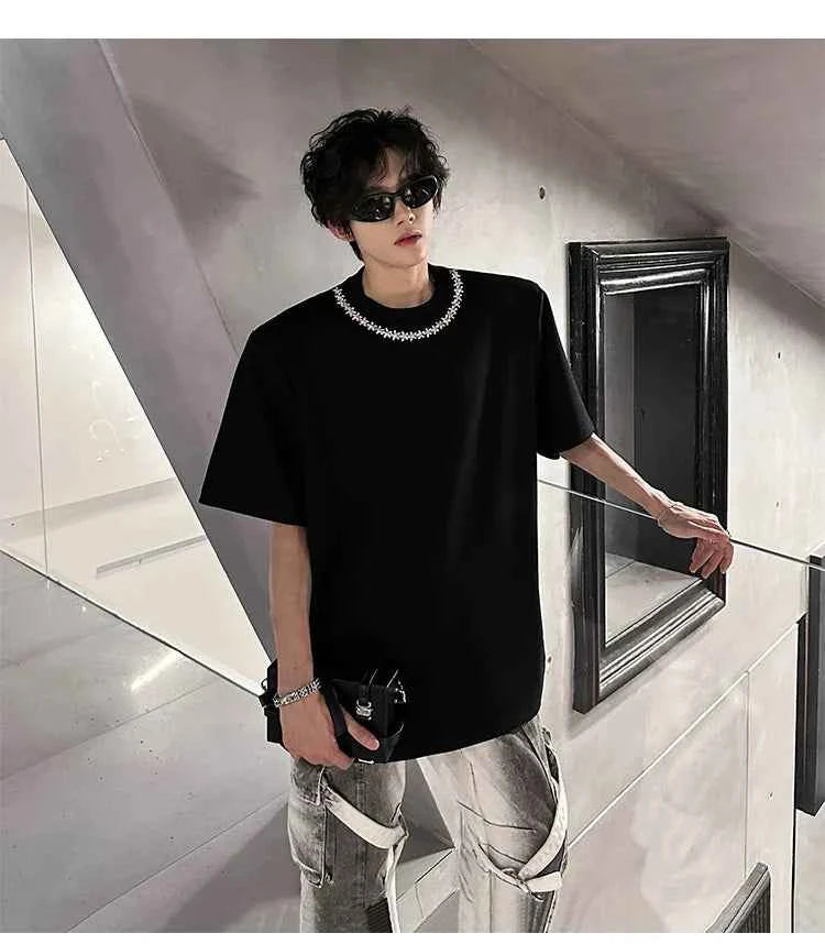 Vintage Oversized Loose Chain Shoulder Pad T-Shirt