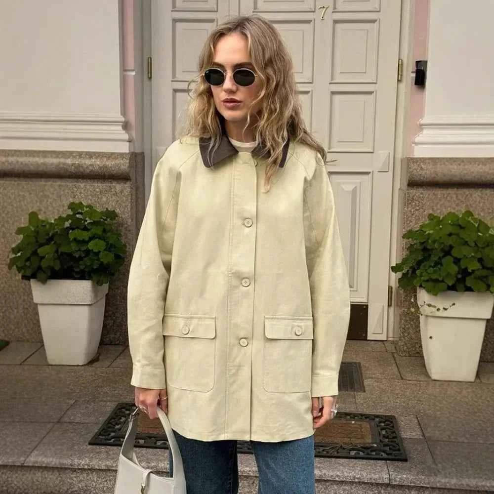 Women Colorful Loose Spliced Button Jacket