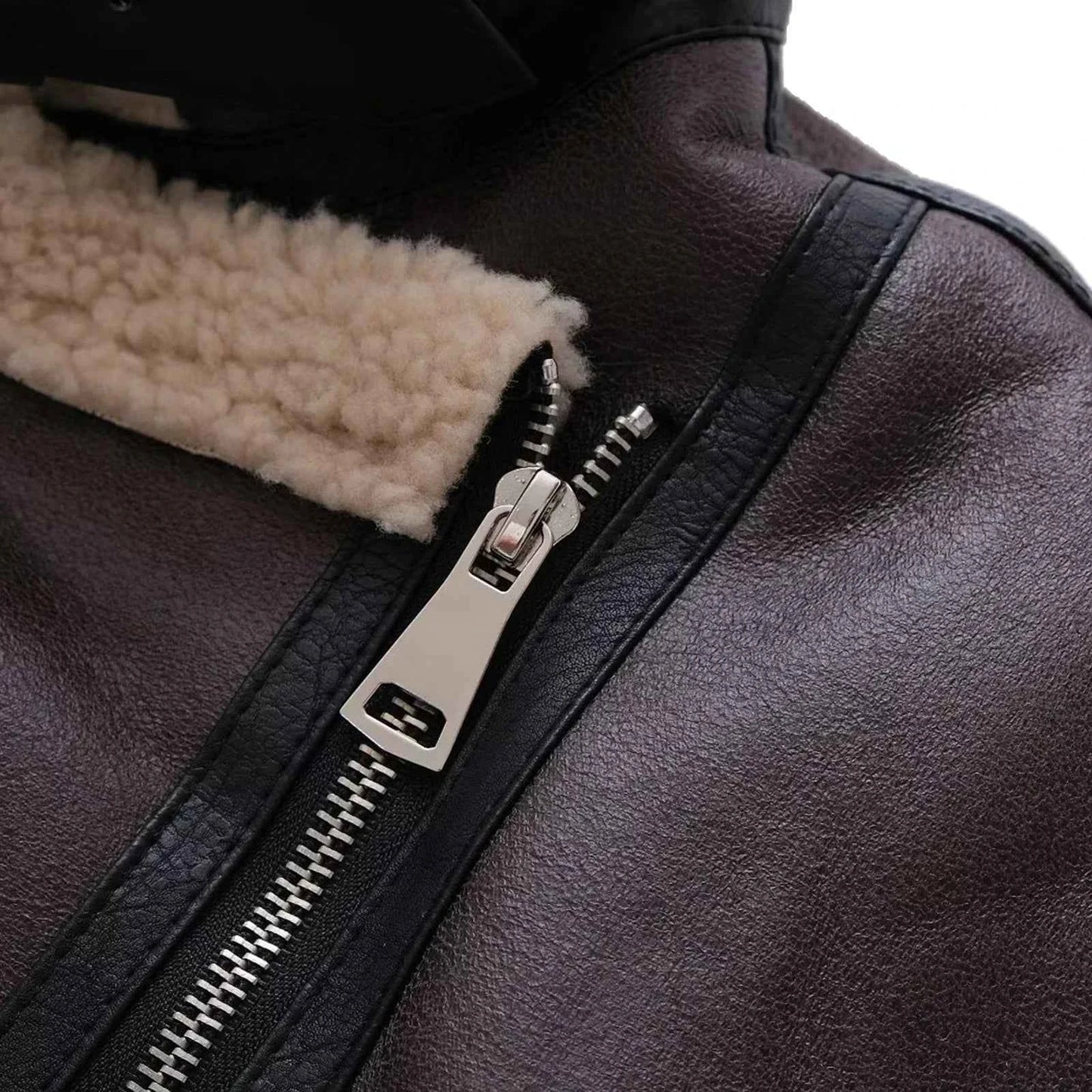 Clean Aesthetic Lapel Collar PU Leather Jacket