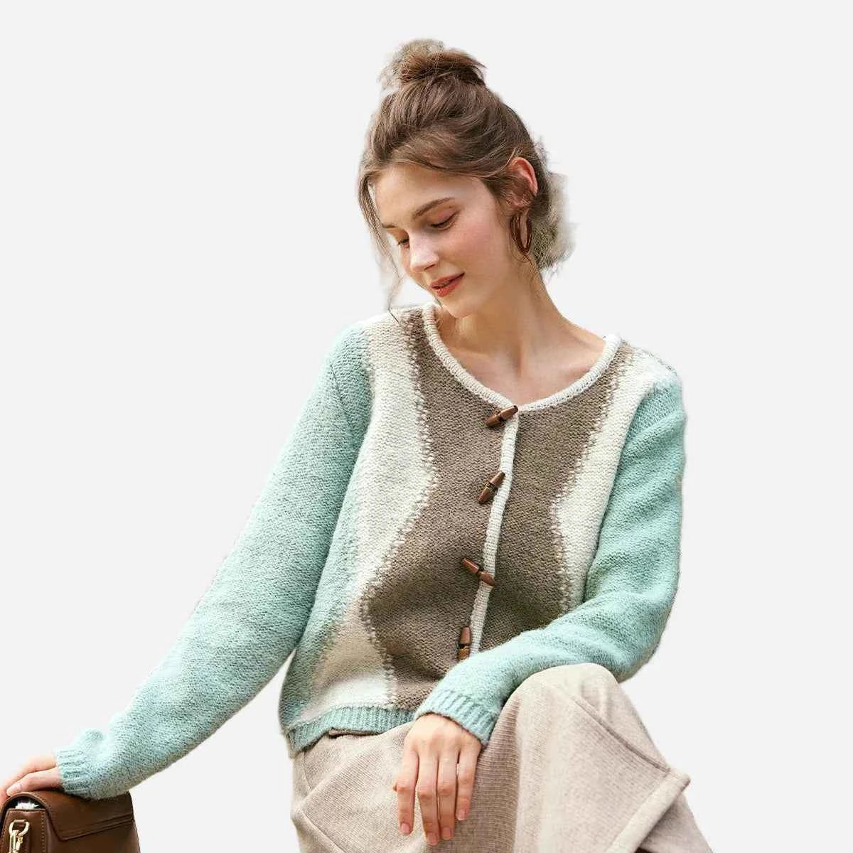 Geometric Knit Hip Hop Crewneck Cardigan