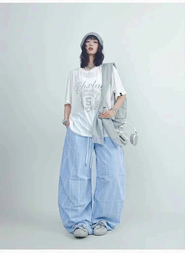 Fresh Blue White Checkered Sport Pants