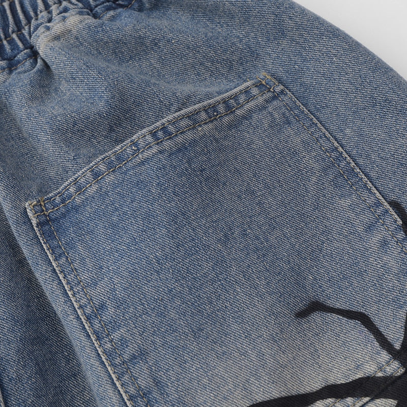 Tarantula Spider Graphic Denim Shorts