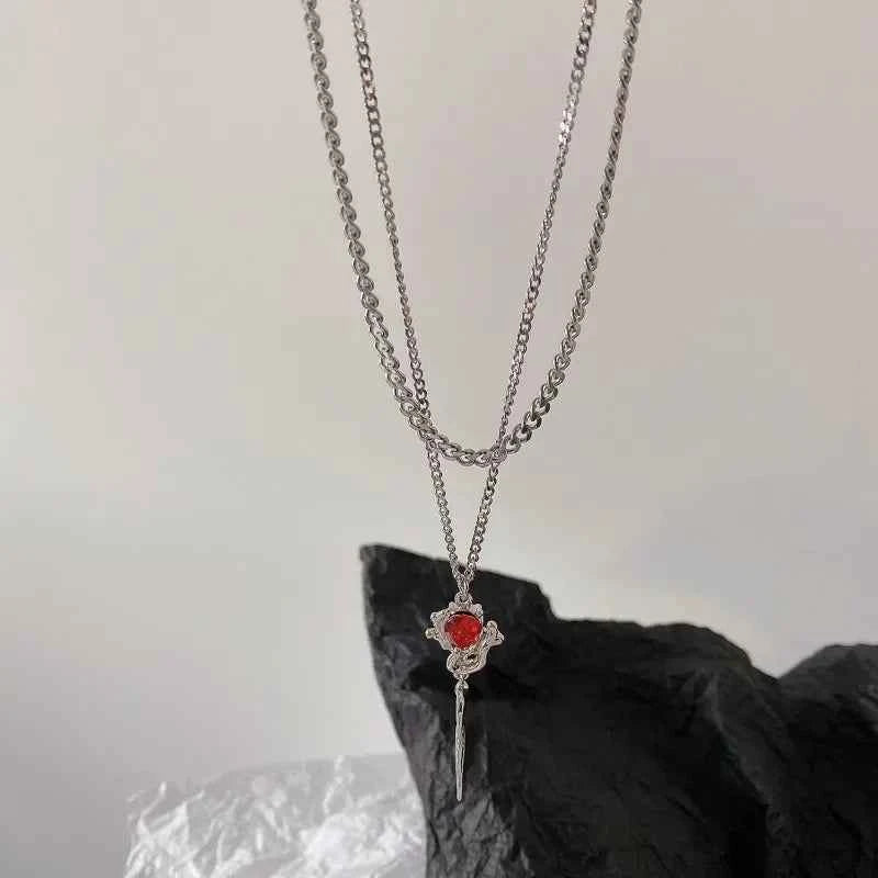 Rave Gift Gothic Red Rose Pendant Necklace