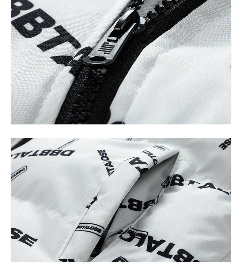 Writing Style Two Tone Zipper Padded Jacket