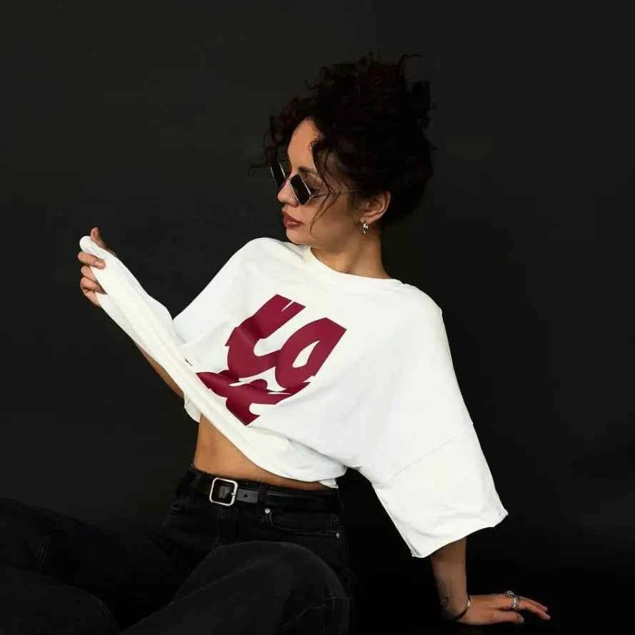 Y2K Russian Style Letter Printed Loose Cotton T-Shirt