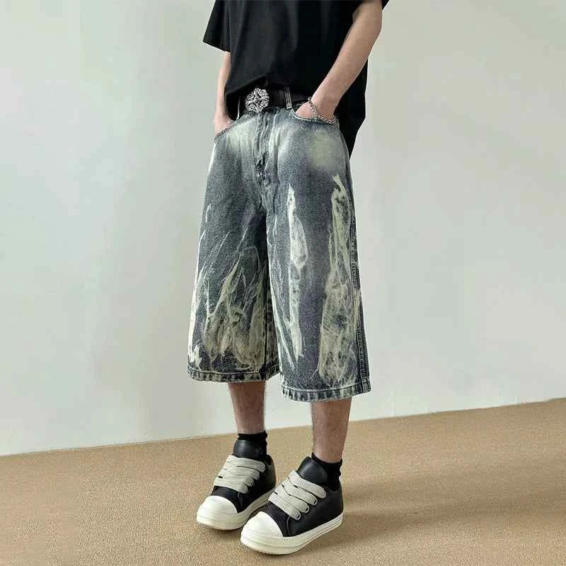 Flame Graphic Print Denim Short