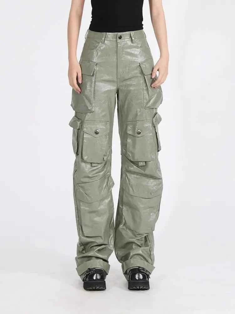 Vintage Zipper High Waist Baggy Leather Pants