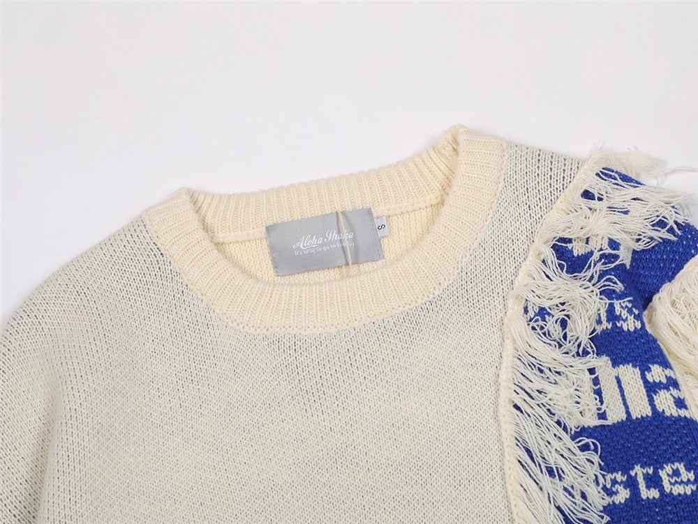 Y2K Easy Care Distressed Patchwork Knit Sweater