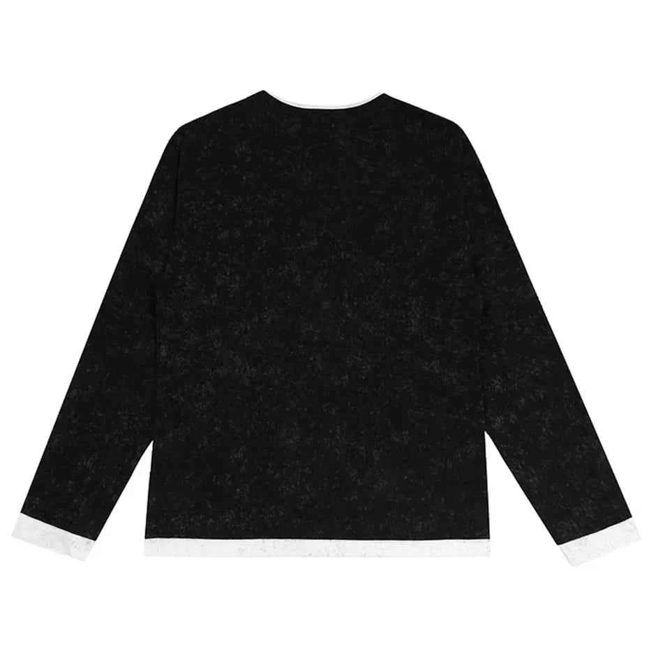 Dark Gothic Punk Fake Two-Piece Long T-Shirt