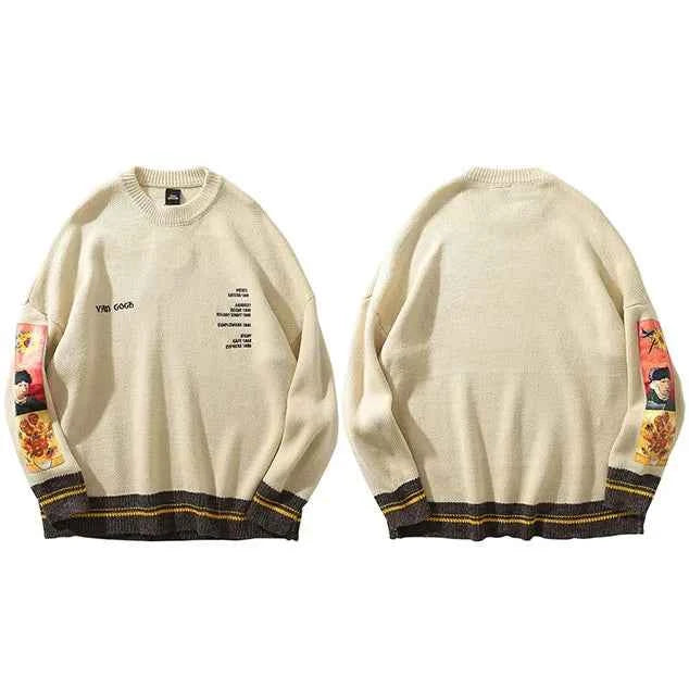 Y2K Retro Van Gogh Painting Knitted Sweater