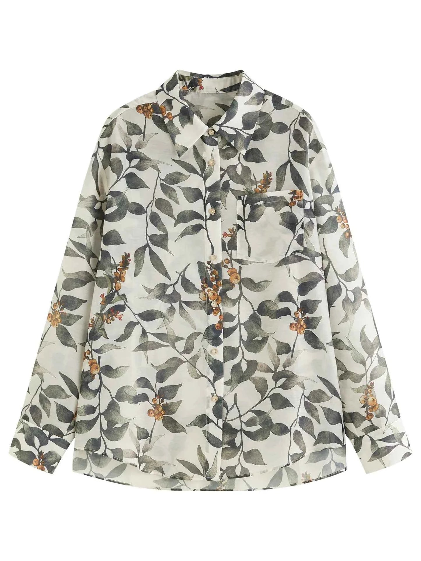 Chic Holiday Style Plant Print Shirt