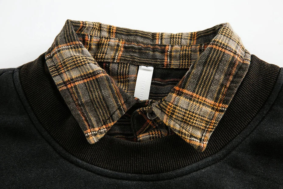 SP Two Pieces Plaid Pullover Sweatshirt