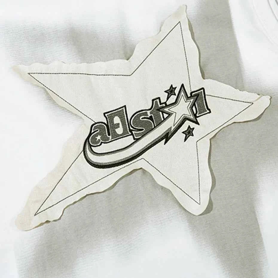 Y2K Cool Oversized Star Patchwork Sleevless T-Shirt