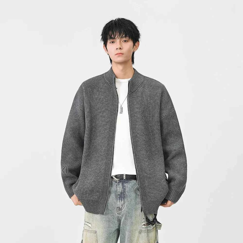 Cozy Ribbed Knit Mock Neck Cardigan