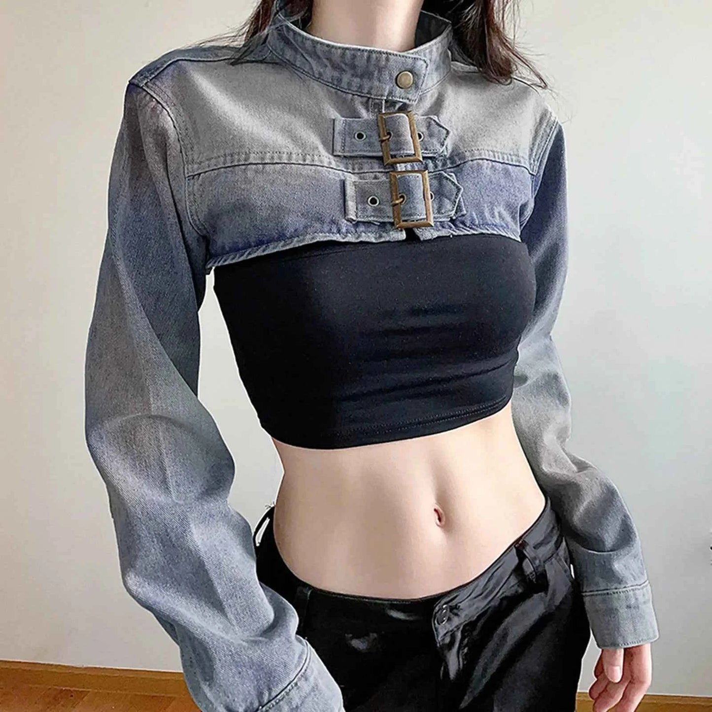 Oversized Vintage Washed Denim Cropped Jacket