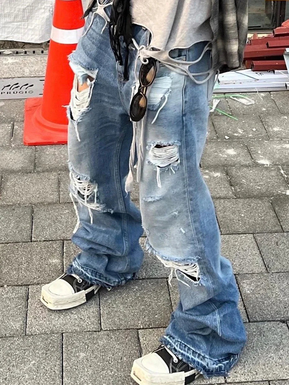 Distressed KP26 Baggy Flared Jeans