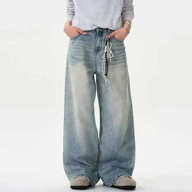 Solid Color Distressed Loose Wide Jeans