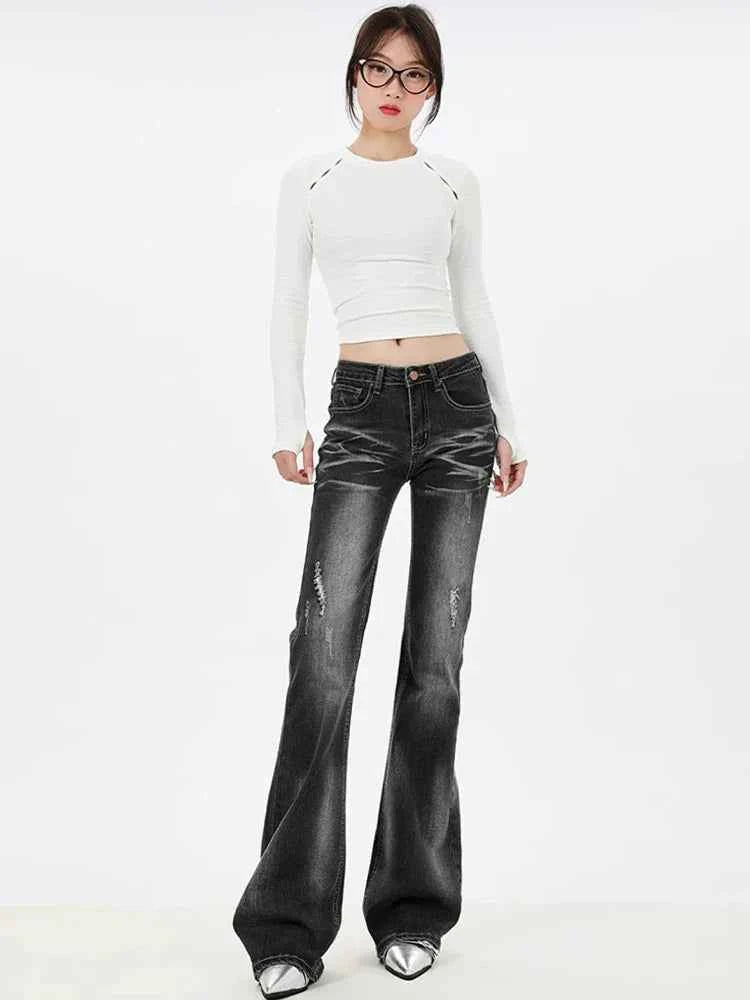 Women Vintage Ripped Bootcut Flared Jeans