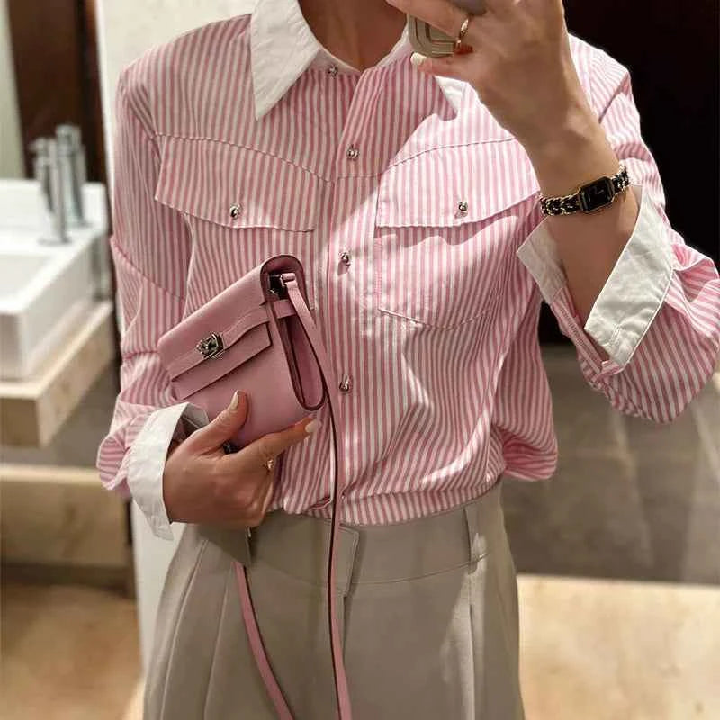 Women Casual Chic Striped Spring Long Sleeve Shirt