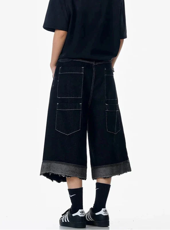 Streetwear Y2K Black Korean Style Gothic Denim Jorts - Luxuryurbanwear