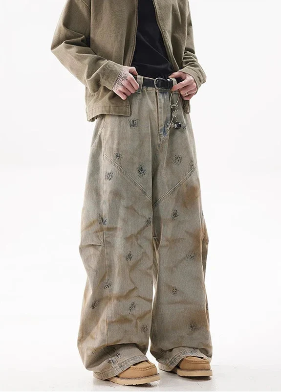 Vintage Graffiti Casual Loose Wide Leg Jeans - Luxuryurbanwear