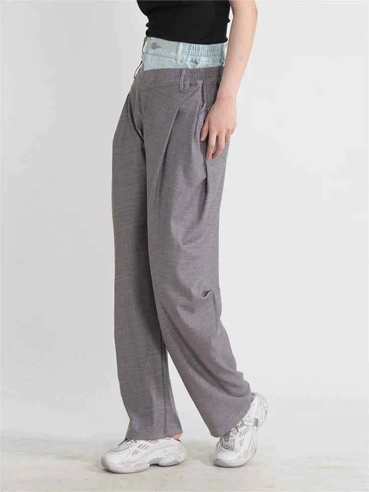 Double Plaid Patchwork High Waist Pants