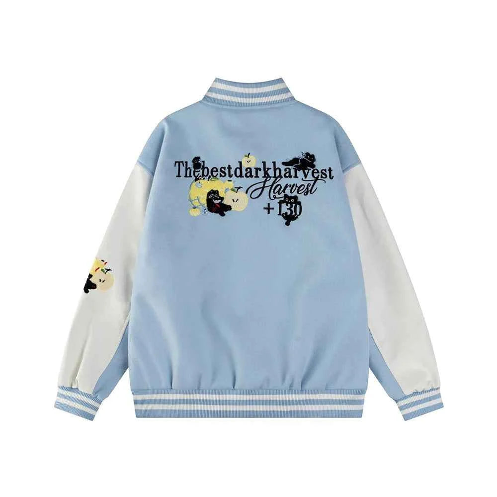 Cartoon Embroidery Single Breasted Baseball Varcity Jacket