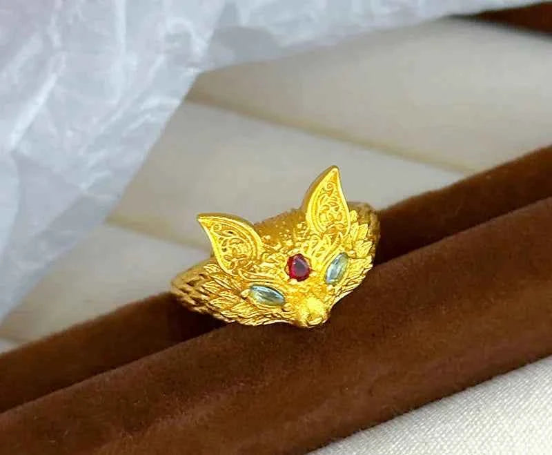 Pure Gold Fox Ring Adjustable Ring