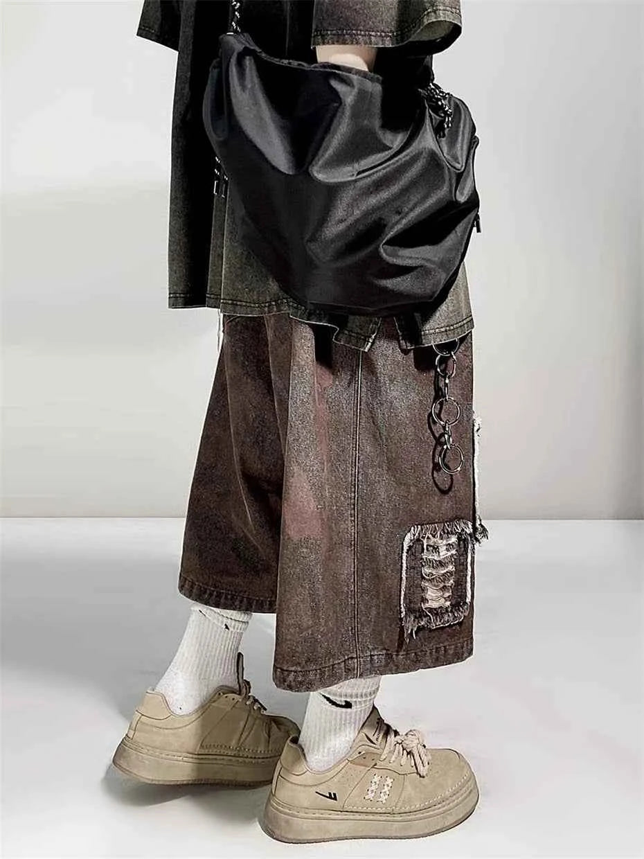 Vintage Ripped Denim Knee Length Jorts