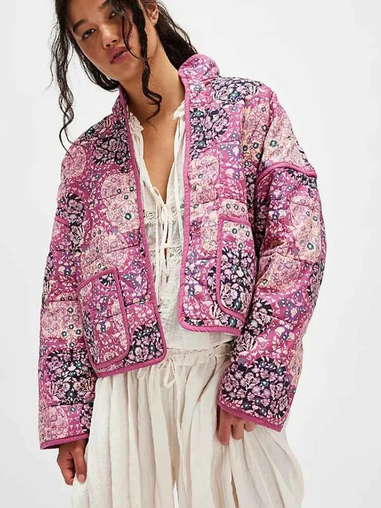 Purple Floral Boho Chic Padded Jacket