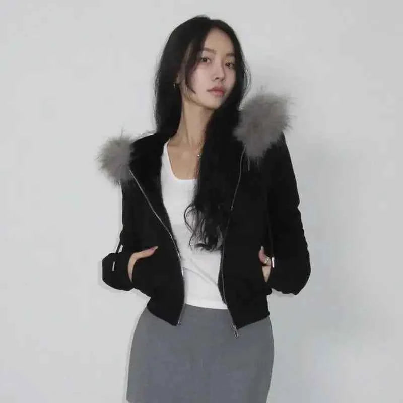 Cozy Patchwork Furry Zipper Hooded Sweatshirt