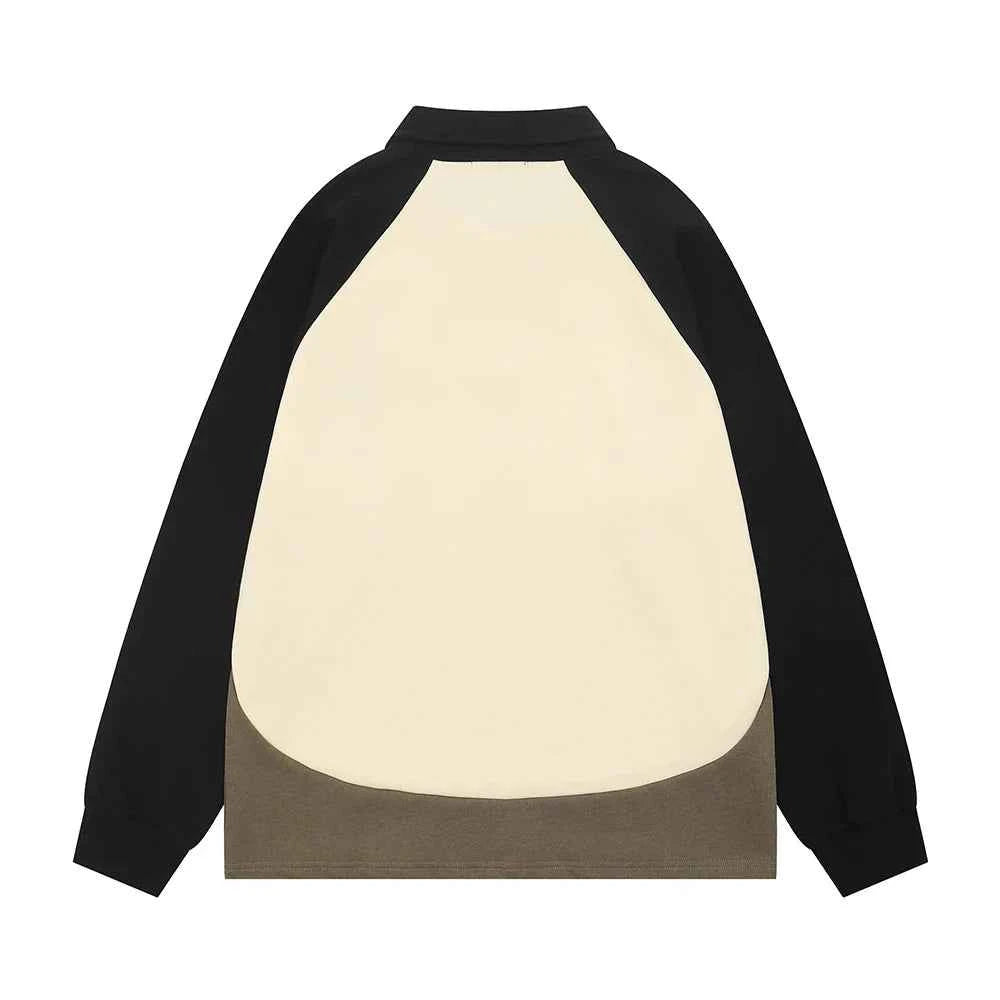 Retro Loose Fit Contrast Paneled Long Sleeve T-Shirt