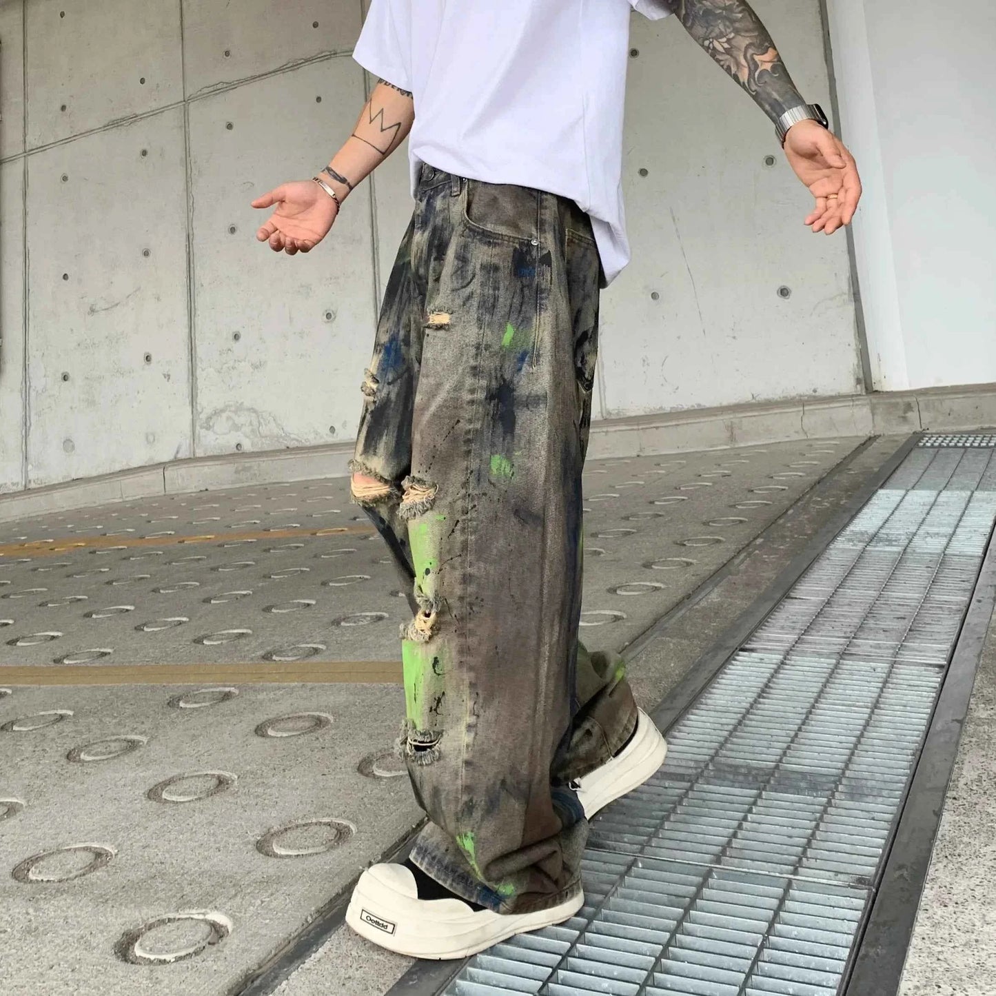 Streetwear High End Loose Straight Graffiti Jeans