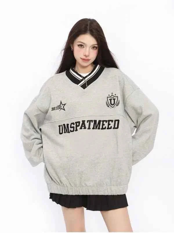 Retro American Style Letter Embroidered Hip Sweatshirt