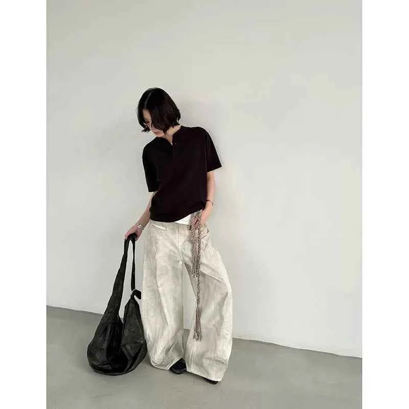 Women Trendy Vintage American Washed Wide Leg Jeans