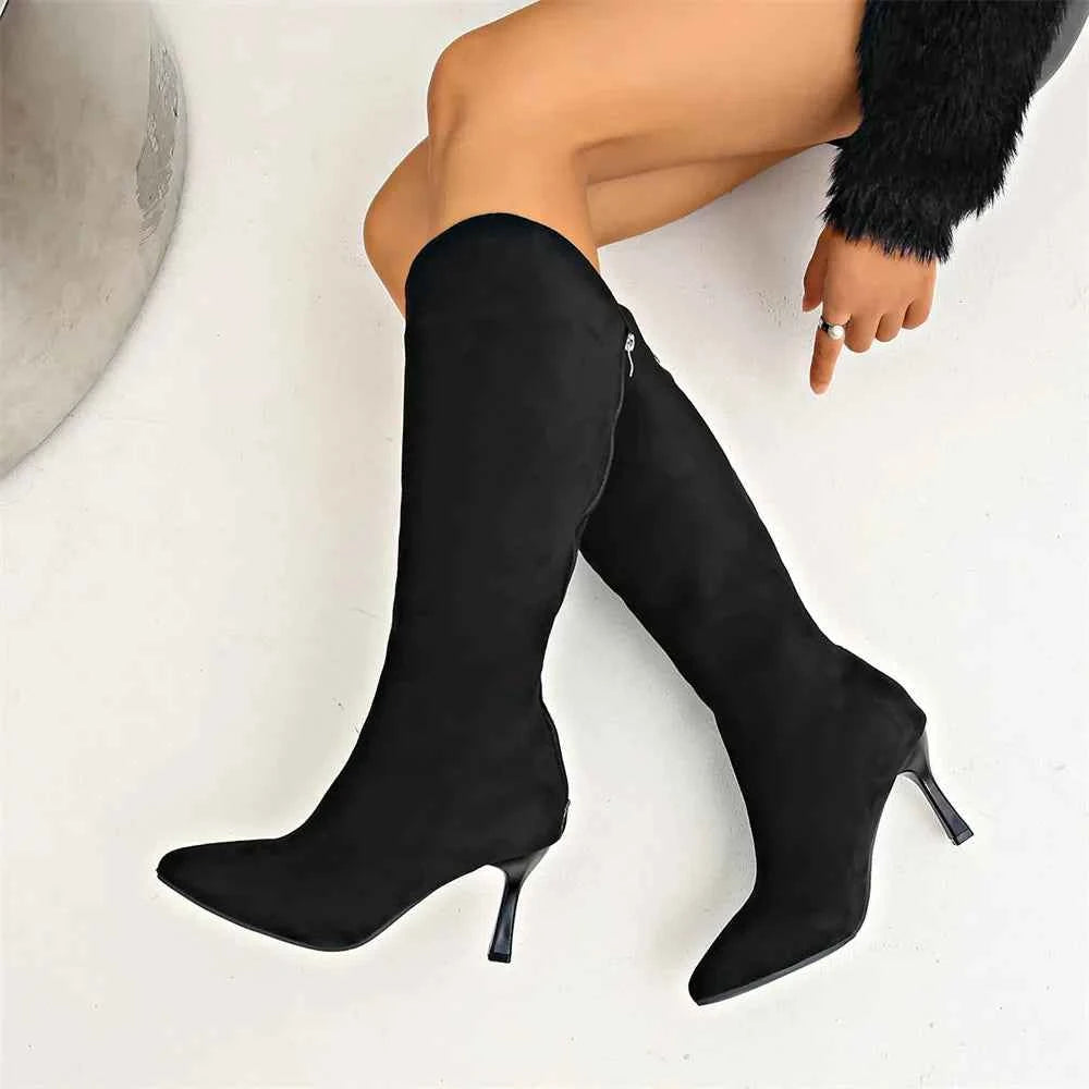 Elegant Classic Knee Zip-Up Thin High Heels Boots
