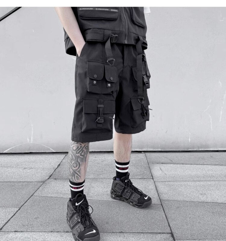 Darkwear Multiple Cargo Buckles Pockets Shorts