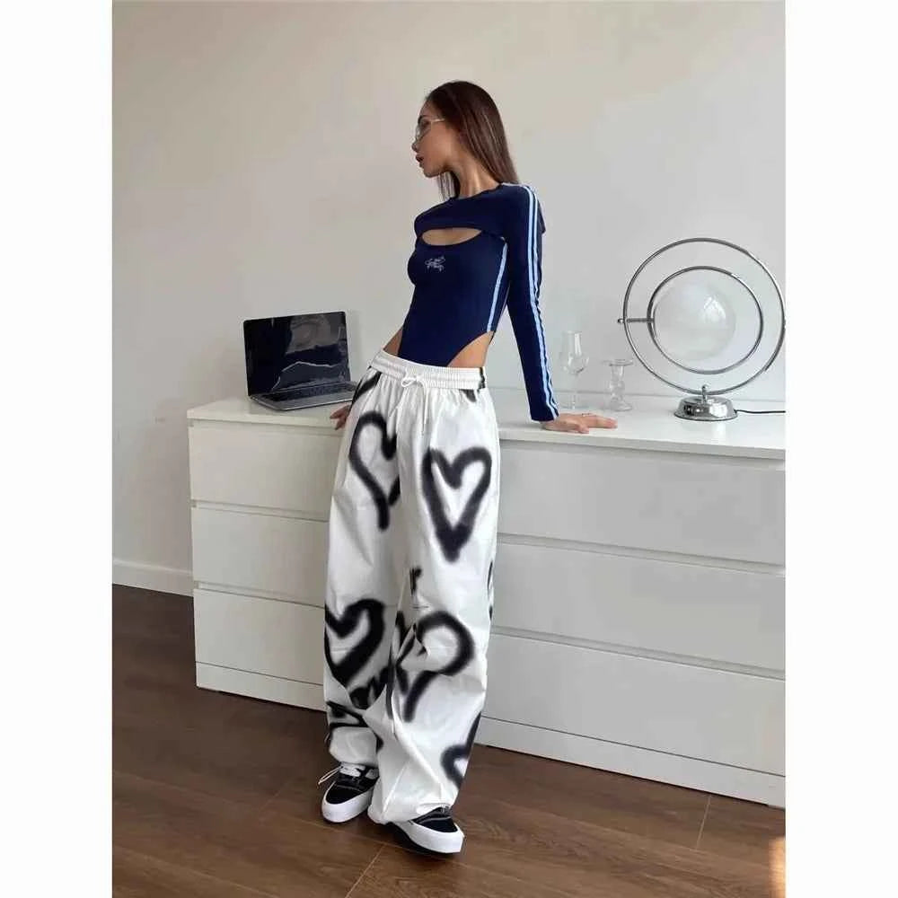 Elastic High Waist Hearts Jogging Pants