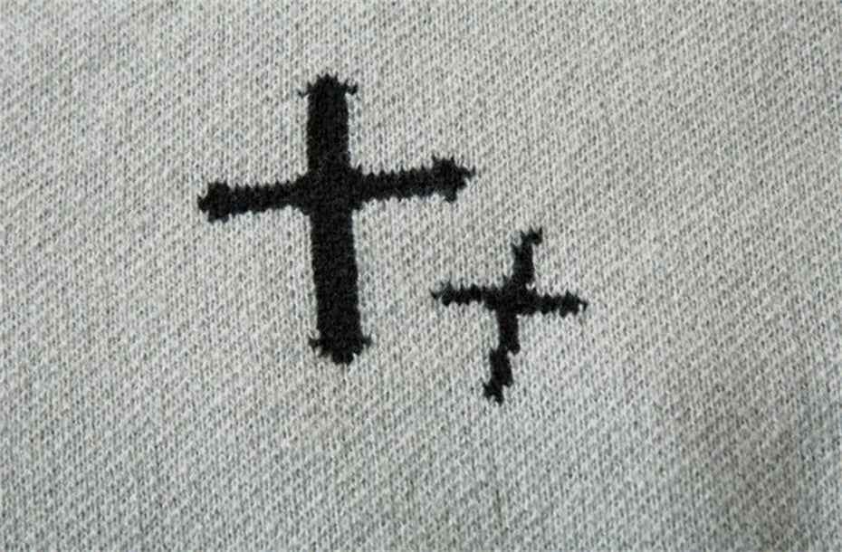 Gothing Vintage Heart Cross Torn Knitted Sweater