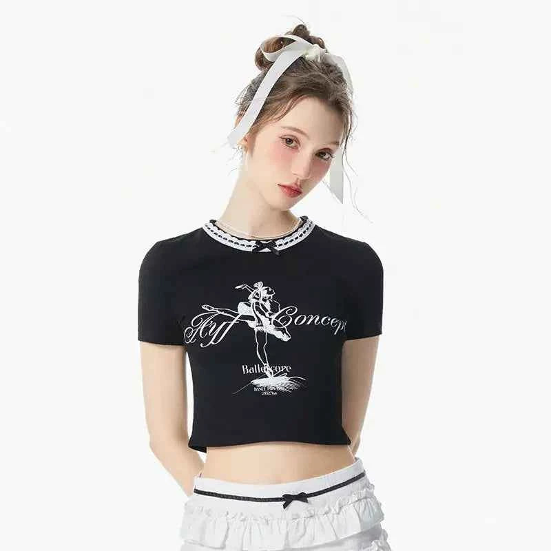 Vintage American Letter Print Crop T-Shirt