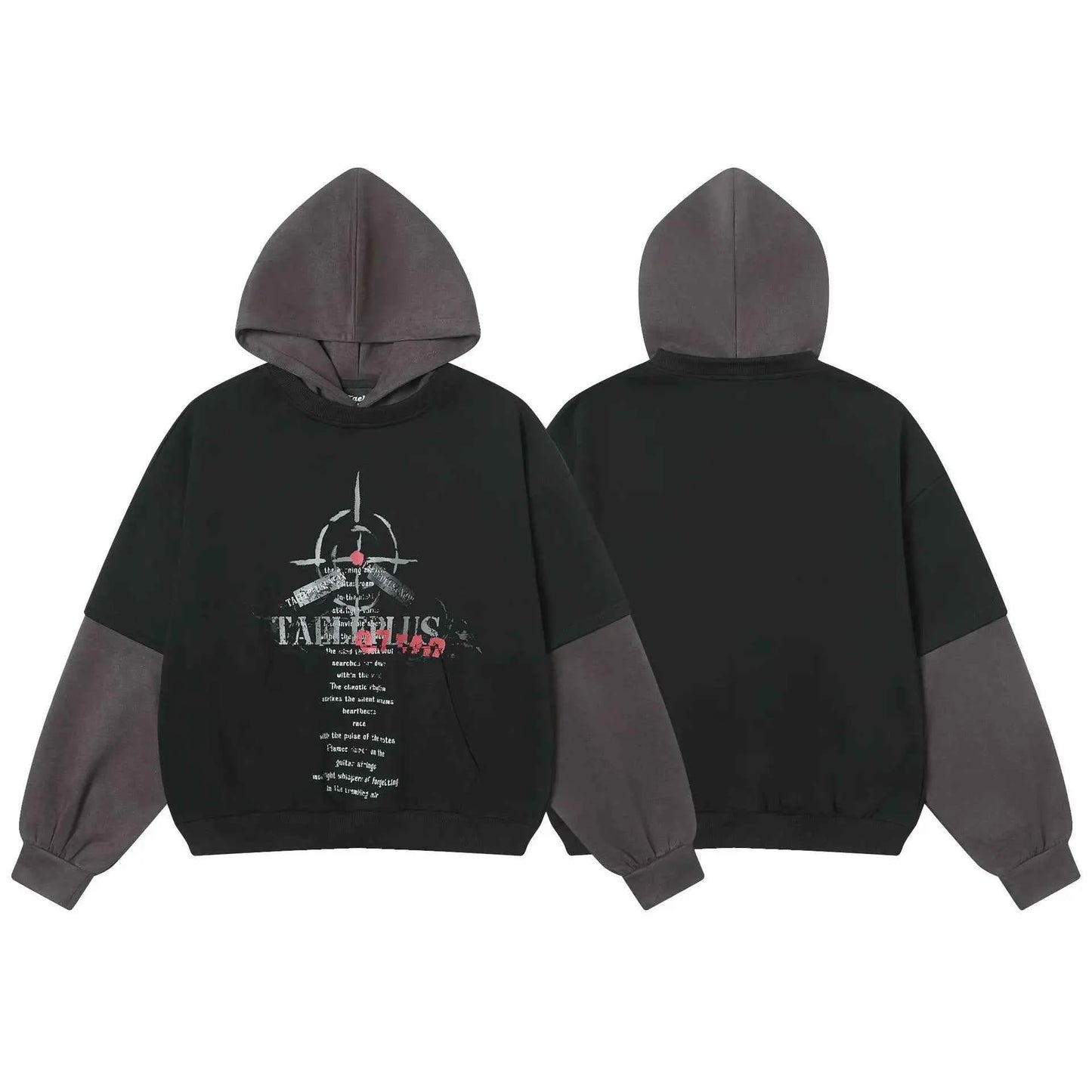 Graphic Streetwear Fake Two-Piece Hoodie - Unisex Letter Print Layered Sweatshirt