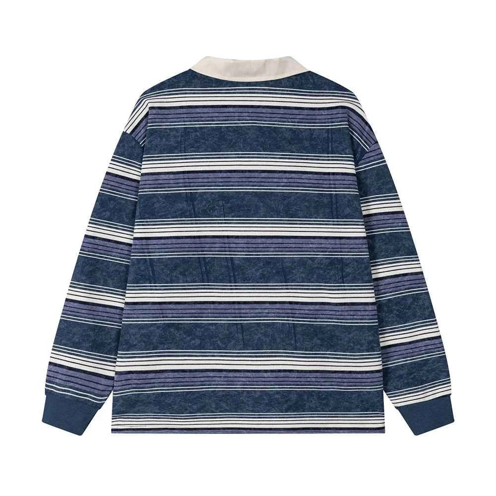 Coconut Tree Embroidery Striped Long Sleeve T-Shirt