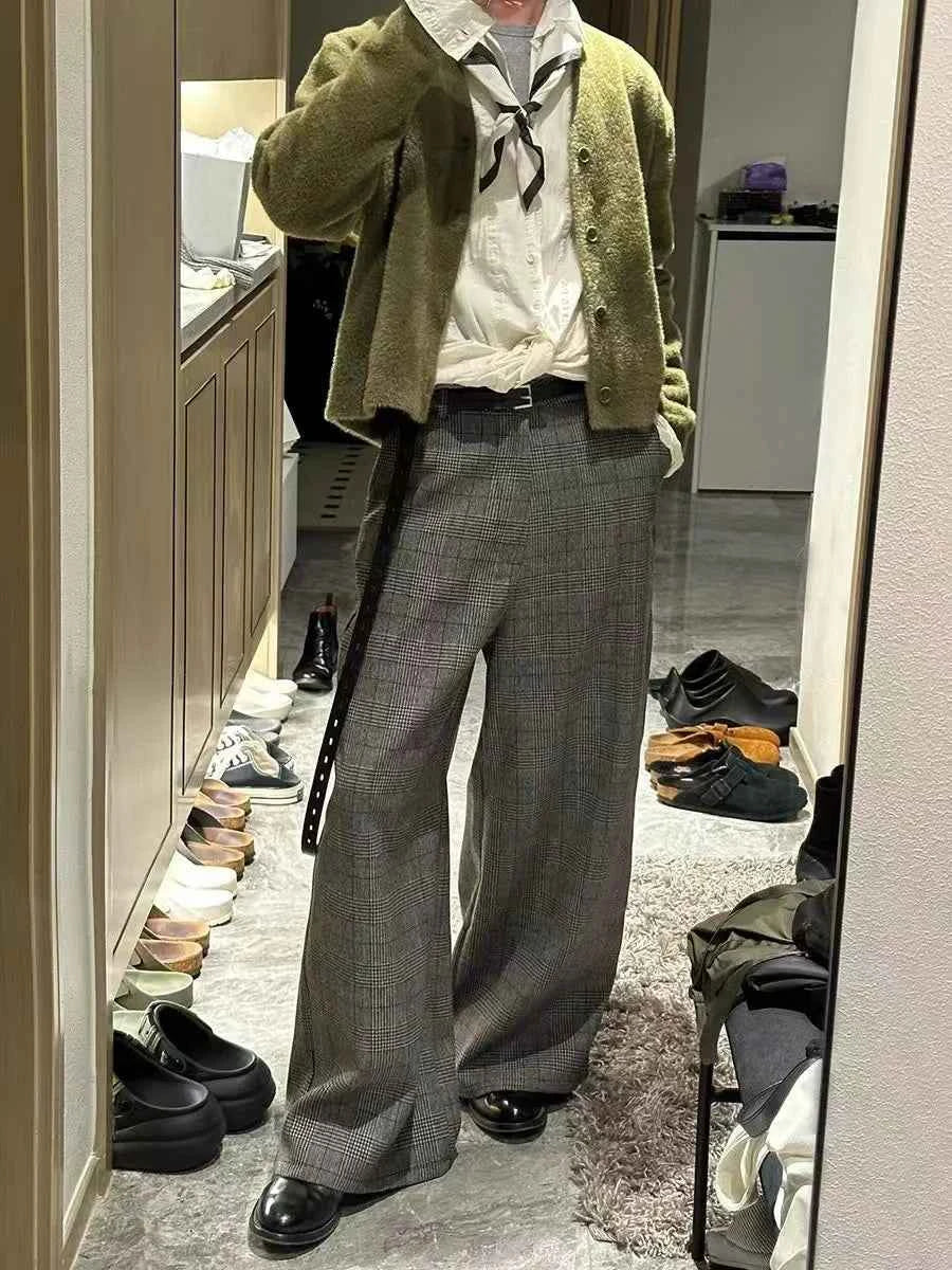 Minimal Look Gray Checkered Wide Leg Pants