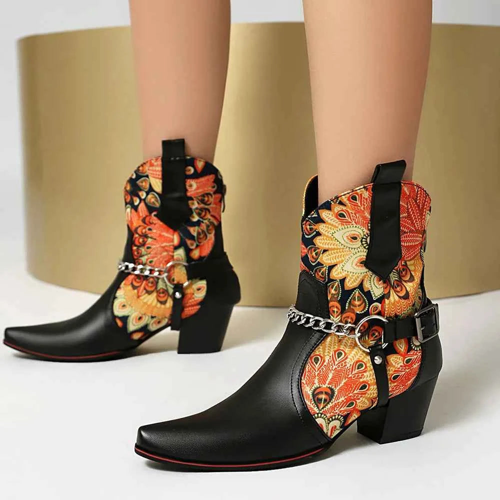 Gothic Rose Skull Cowboy Boot