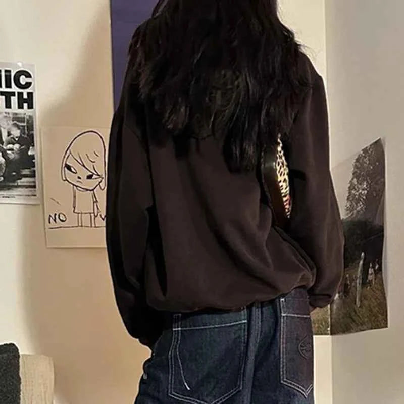 Plush Vintage Letter Print Winter Sweatshirt