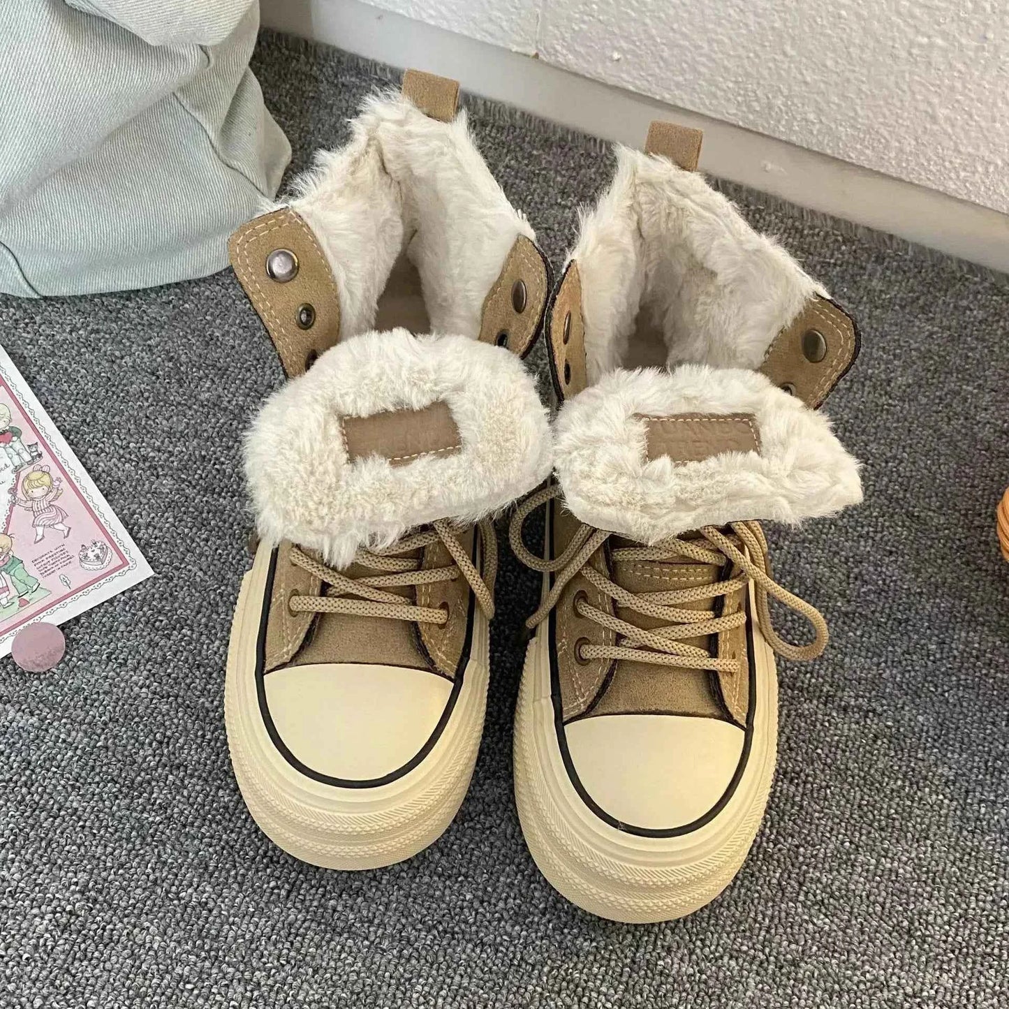 Warm Plush High Winter Lace Up Boots
