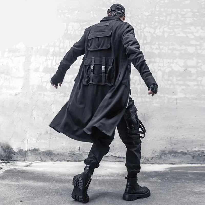 Blackish Gothic Long Trench Multi Pocket Coat