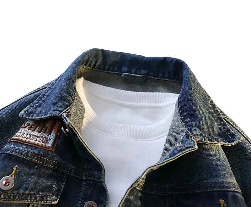 Embroidered Turn Down Collar Loose Denim Jacket