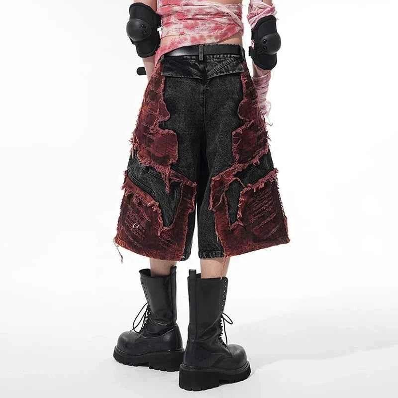 Vintage Patchwork Distressed Denim Jorts