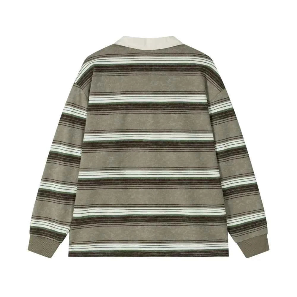 Coconut Tree Embroidery Striped Long Sleeve T-Shirt